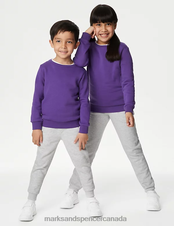 Kids Purple School Uniform Marks & Spencer Cotton Crew Neck Sweatshirt 20VTD8405 - Marks and Spencer outlet