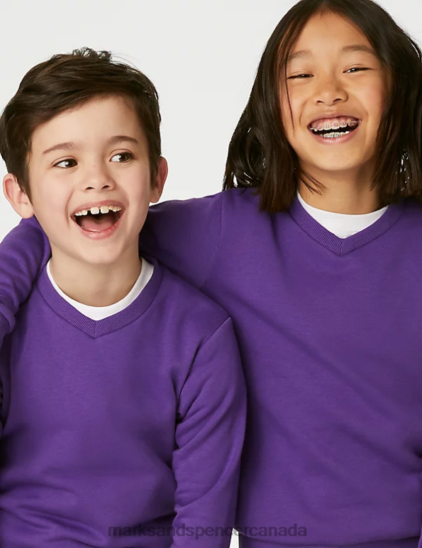 Marks and Spencer Canada - Kids Purple School Uniform Marks & Spencer Cotton V-Neck Sweatshirt 20VTD8639