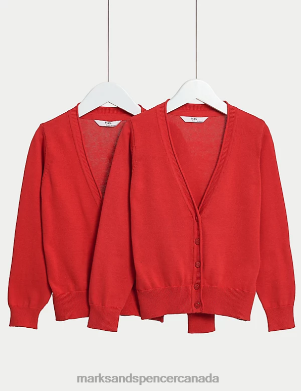 Kids Red School Uniform Marks & Spencer 2pk Pure Cotton School Cardigan 20VTD8824 - Marks and Spencer outlet