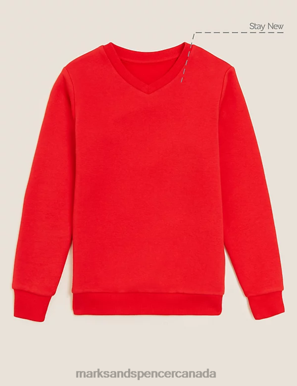 Marks and Spencer Canada - Kids Red School Uniform Marks & Spencer Cotton V-Neck Sweatshirt 20VTD8914