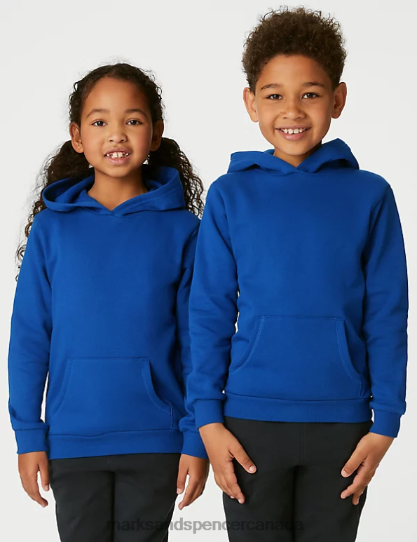 Kids Royal Blue School Uniform Marks & Spencer Cotton Hooded Sweatshirt 20VTD8947 - Marks and Spencer outlet