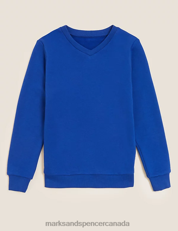 Kids Royal Blue School Uniform Marks & Spencer Cotton V-Neck Sweatshirt 20VTD8918 - Marks and Spencer Canada locations