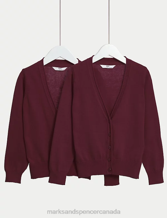 Marks & Spencer Kids 2pk Pure Cotton School Cardigan School Uniform Burgundy 20VTD9086 - Marks and Spencer online