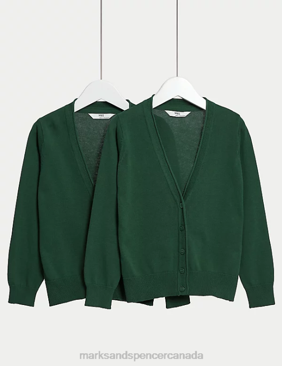 Marks and Spencer sale - Marks & Spencer Kids 2pk Pure Cotton School Cardigan School Uniform Green 20VTD9085