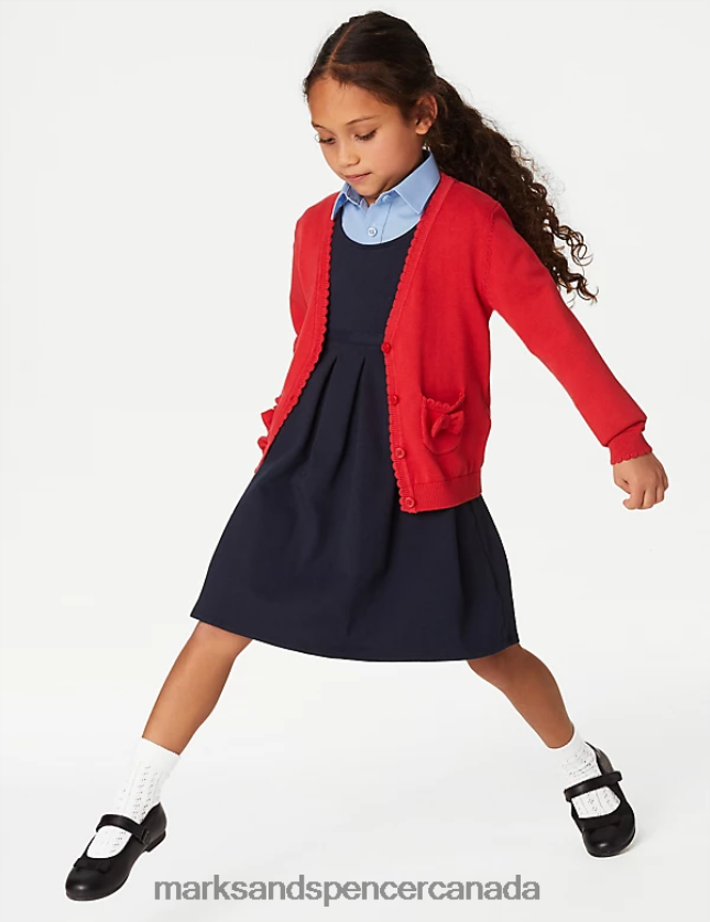 School Uniform 20VTD9276 Red Kids Marks & Spencer Pure Cotton Bow Pocket School Cardigan - Marks and Spencer outlet