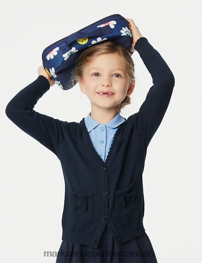 Marks and Spencer Canada - School Uniform 20VTD9277 Navy Kids Marks & Spencer Pure Cotton Bow Pocket School Cardigan