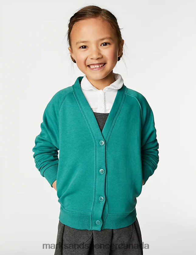 School Uniform 20VTD9934 Jade Kids Marks & Spencer Cotton Regular Fit School Cardigan - Marks and Spencer Canada locations