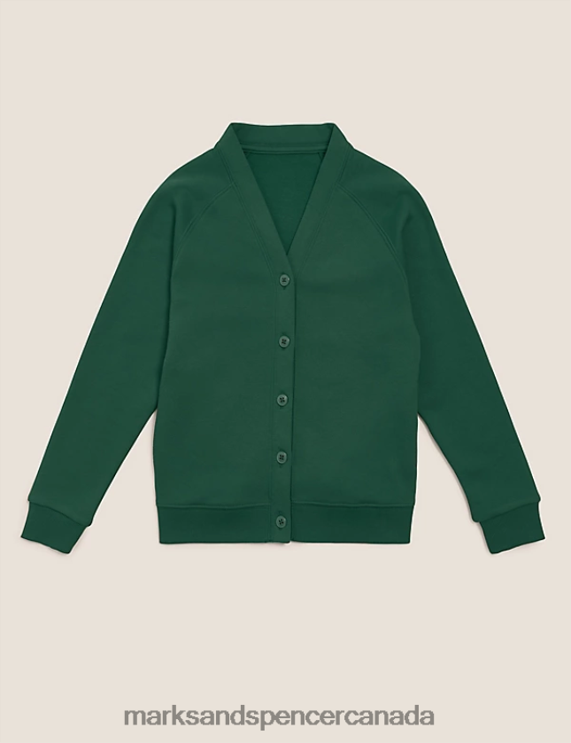 Marks and Spencer sale - School Uniform 20VTD9938 Bottle Green Kids Marks & Spencer Cotton Regular Fit School Cardigan