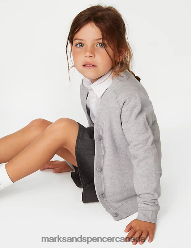 School Uniform 20VTD9940 Grey Marl Kids Marks & Spencer Cotton Regular Fit School Cardigan - Marks and Spencer Canada locations