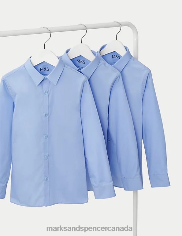 Marks and Spencer Canada - Kids Blue School Uniform Marks & Spencer 3pk Slim Fit Easy Iron School Shirts 20VTD8083