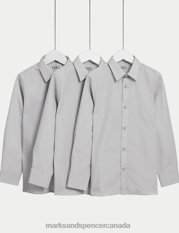 Kids Grey School Uniform Marks & Spencer 3pk Easy Iron School Shirts 20VTD8324 - Marks and Spencer outlet