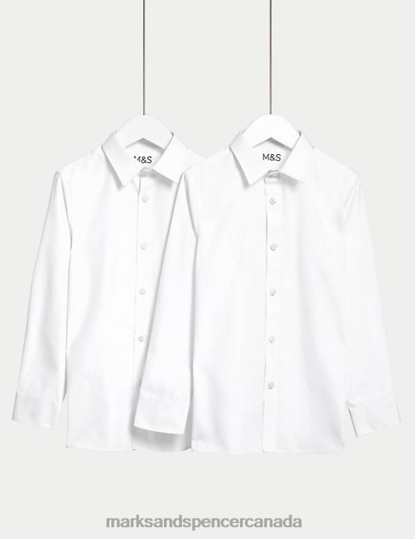 Kids White School Uniform Marks & Spencer 2pk Skinny Fit Stretch School Shirts 20VTD8017 - Marks and Spencer online