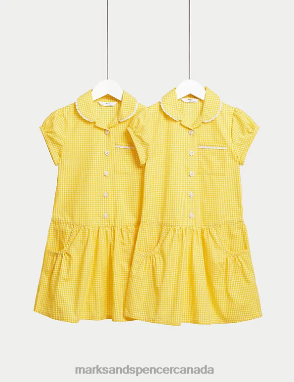 Kids Yellow School Uniform Marks & Spencer 2pk Cotton Gingham School Dresses 20VTD8968 - Marks and Spencer outlet