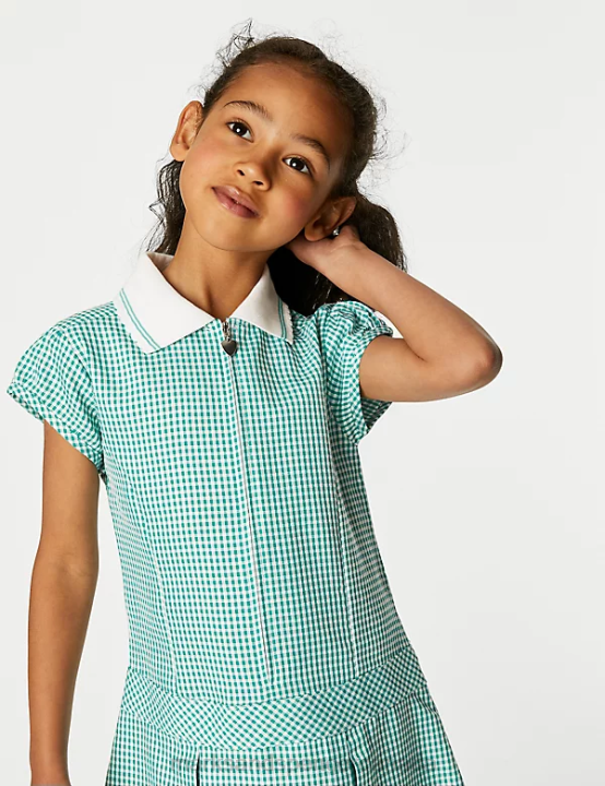 Marks & Spencer Kids Gingham Pleated School Dress School Uniform Green 20VTD9142 - Marks and Spencer outlet