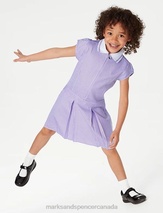 Marks & Spencer Kids Gingham Pleated School Dress School Uniform Lilac 20VTD9141 - Marks and Spencer Canada locations