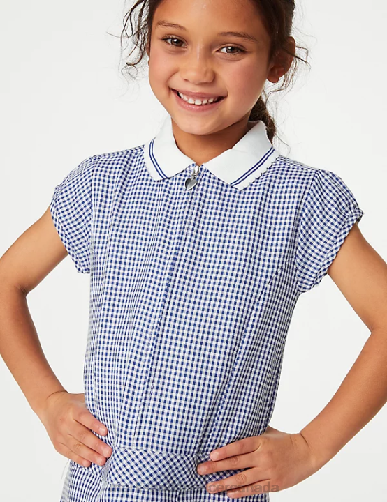 Marks and Spencer sale - Marks & Spencer Kids Gingham Pleated School Dress School Uniform Mid Blue 20VTD9145