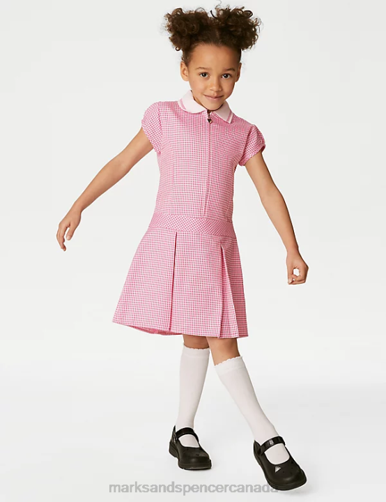 Marks and Spencer sale - Marks & Spencer Kids Gingham Pleated School Dress School Uniform Pink 20VTD9139