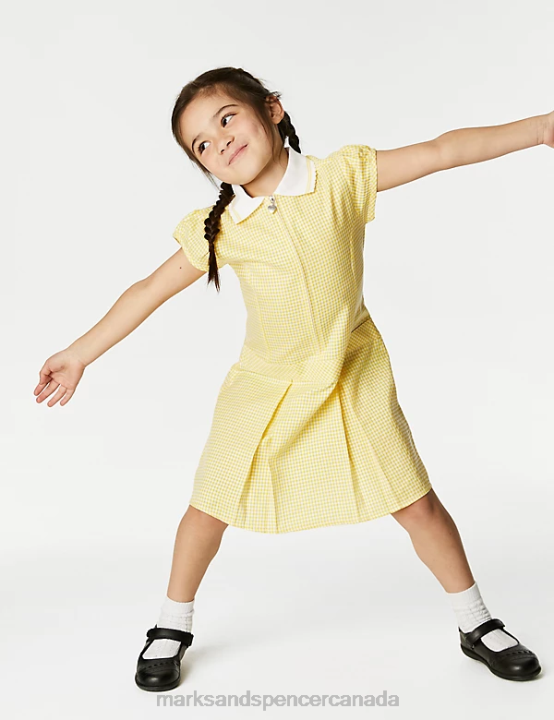 Marks and Spencer Canada - Marks & Spencer Kids Gingham Pleated School Dress School Uniform Yellow 20VTD9143