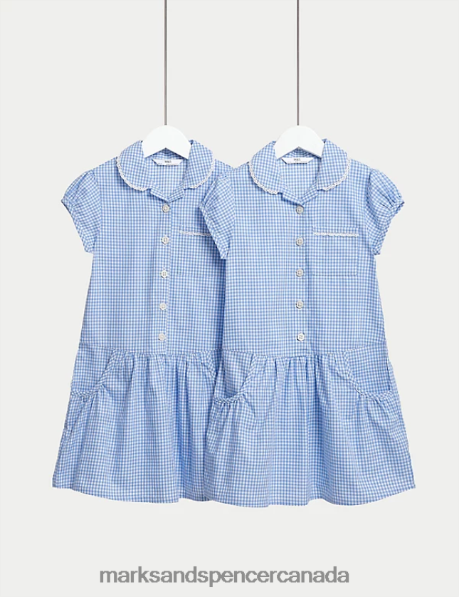 School Uniform 20VTD9230 Light Blue Kids Marks & Spencer 2pk Cotton Gingham School Dresses - Marks and Spencer online