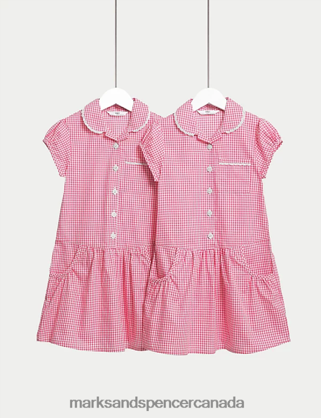 School Uniform 20VTD9231 Pink Kids Marks & Spencer 2pk Cotton Gingham School Dresses - Marks and Spencer Canada locations