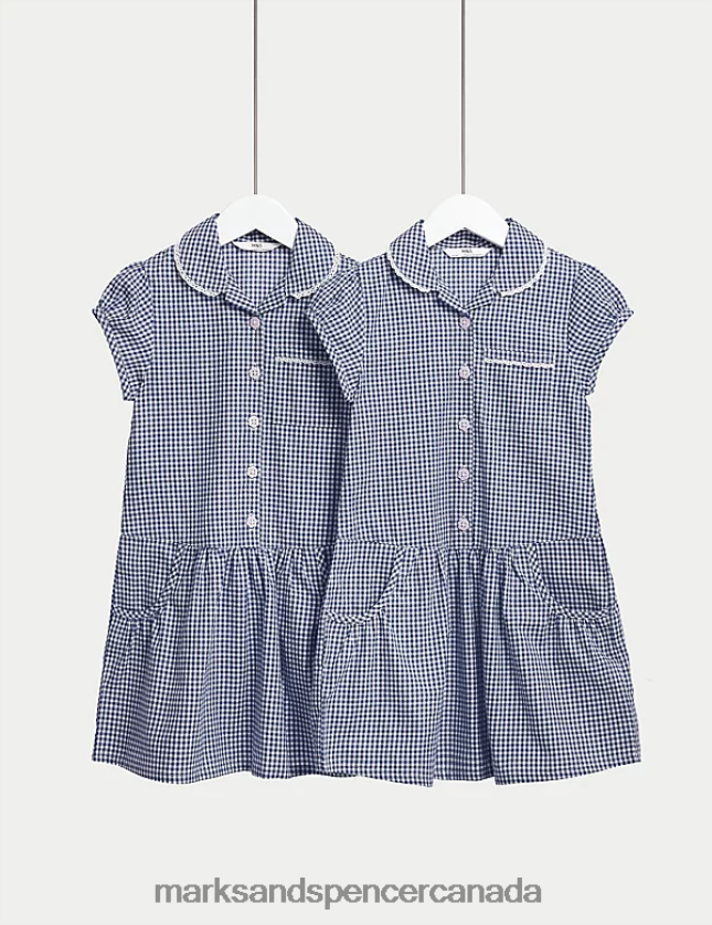 Marks and Spencer Canada - School Uniform 20VTD9233 Navy Kids Marks & Spencer 2pk Cotton Gingham School Dresses