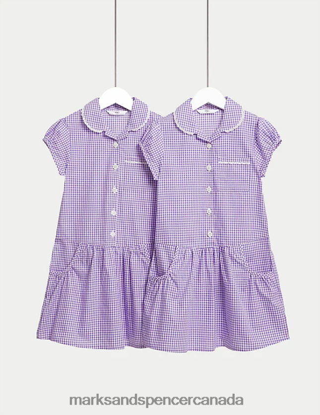 Marks and Spencer near me - School Uniform 20VTD9234 Lilac Kids Marks & Spencer 2pk Cotton Gingham School Dresses