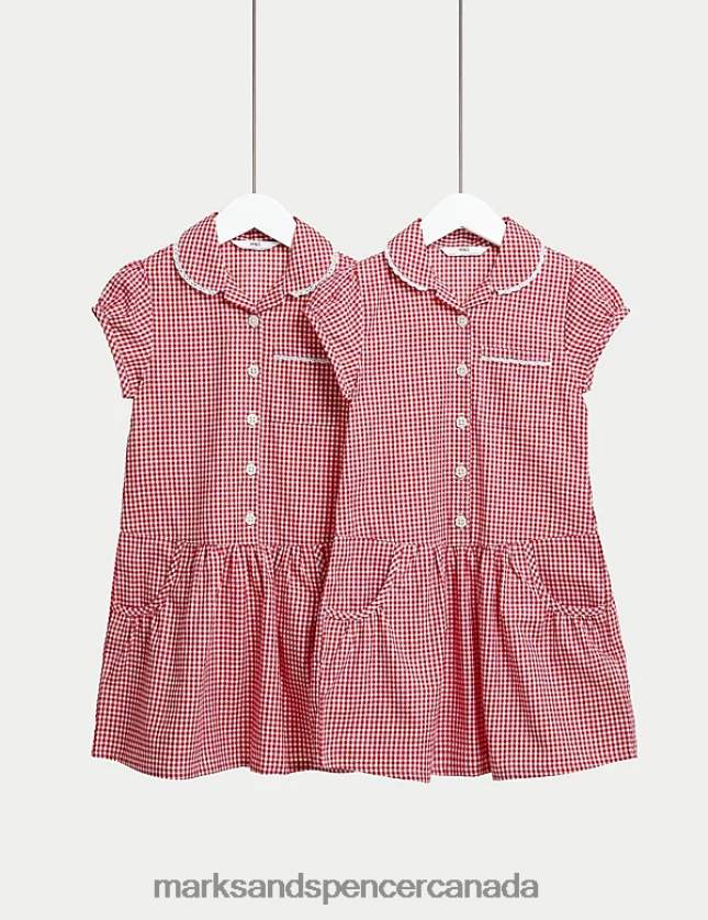 School Uniform 20VTD9236 Red Kids Marks & Spencer 2pk Cotton Gingham School Dresses - Marks and Spencer online