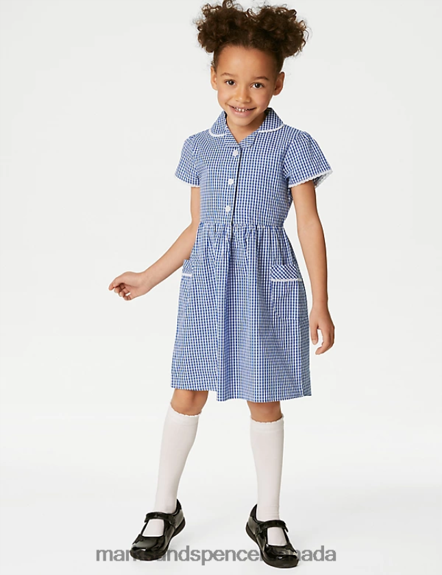 School Uniform 20VTD9301 Mid Blue Kids Marks & Spencer Pure Cotton Gingham School Dress - Marks and Spencer Canada locations