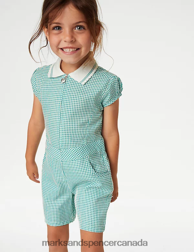 Marks and Spencer Canada - School Uniform 20VTD9327 Green Kids Marks & Spencer Gingham School Playsuit