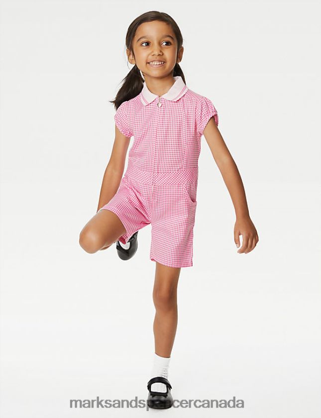 Marks and Spencer sale - School Uniform 20VTD9329 Pink Kids Marks & Spencer Gingham School Playsuit