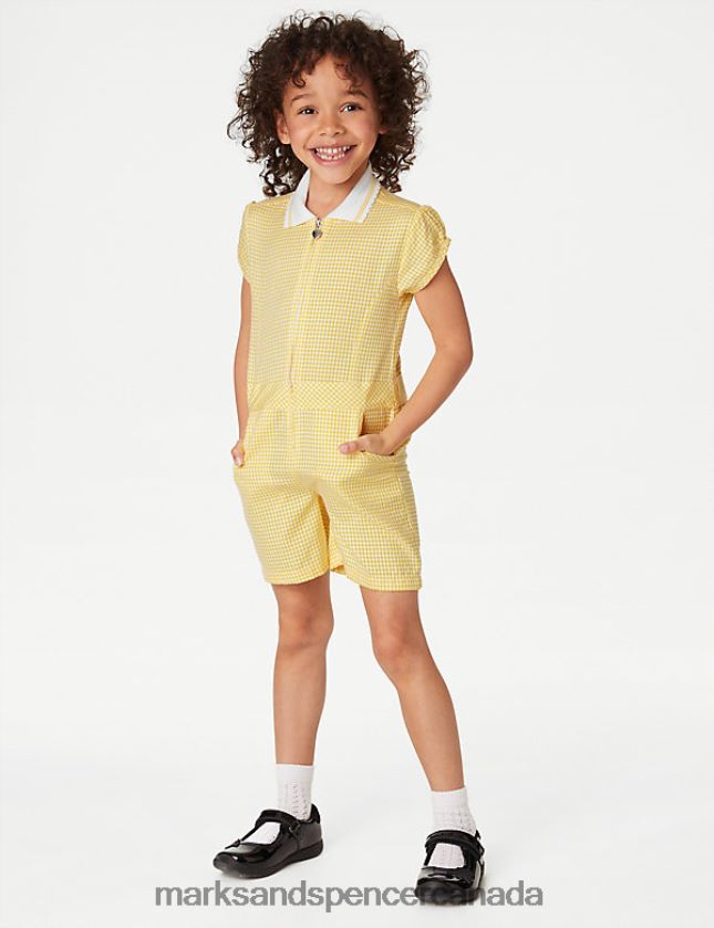 School Uniform 20VTD9330 Yellow Kids Marks & Spencer Gingham School Playsuit - Marks and Spencer online