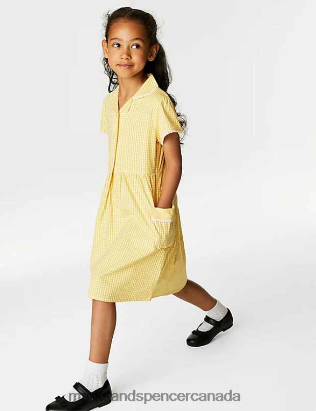 Marks and Spencer sale - School Uniform 20VTD9559 Yellow Kids Marks & Spencer Pure Cotton Gingham School Dress