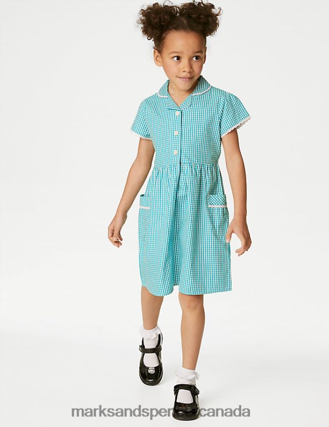 School Uniform 20VTD9561 Green Kids Marks & Spencer Pure Cotton Gingham School Dress - Marks and Spencer Canada locations