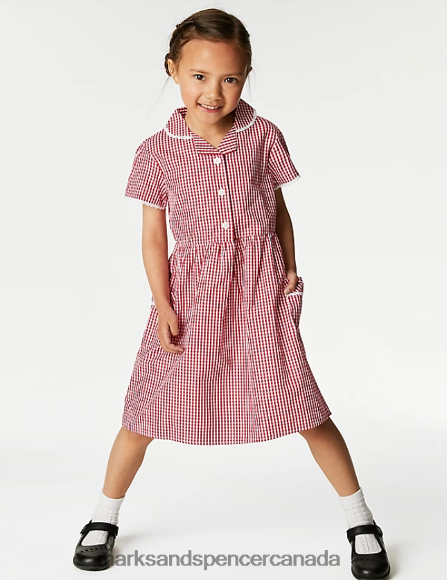 School Uniform 20VTD9562 Red Kids Marks & Spencer Pure Cotton Gingham School Dress - Marks and Spencer outlet