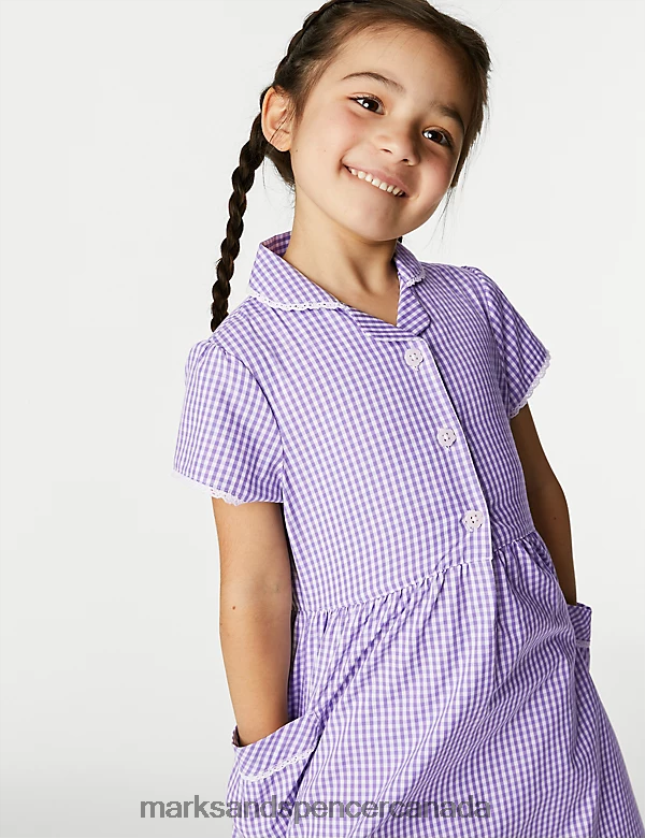 Marks and Spencer Canada - School Uniform 20VTD9563 Lilac Kids Marks & Spencer Pure Cotton Gingham School Dress