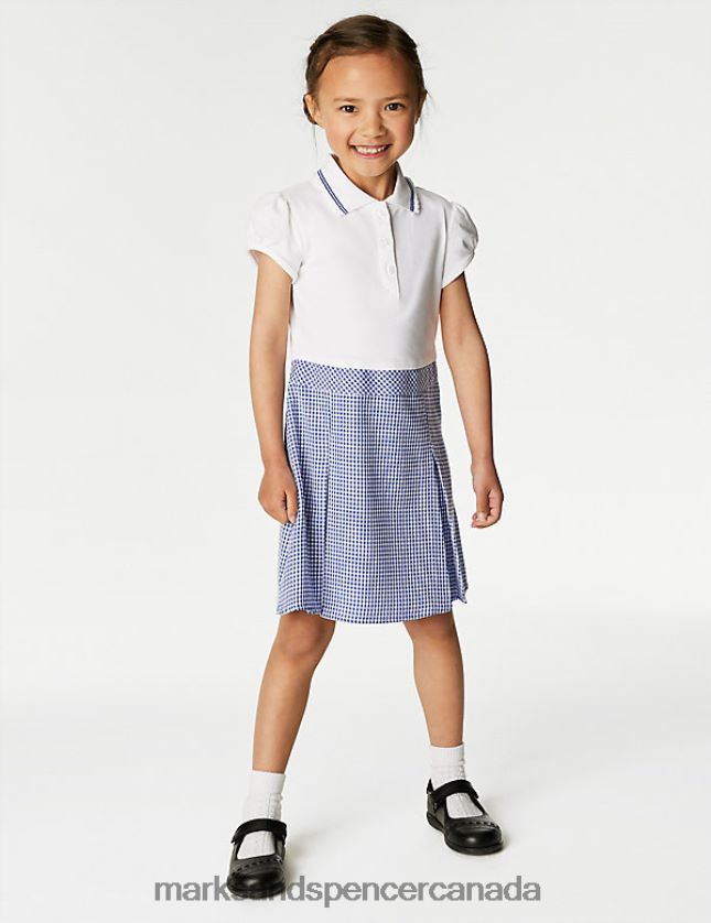 School Uniform 20VTD9649 Mid Blue Kids Marks & Spencer 2 in 1 Gingham Pleated School Dress - Marks and Spencer online