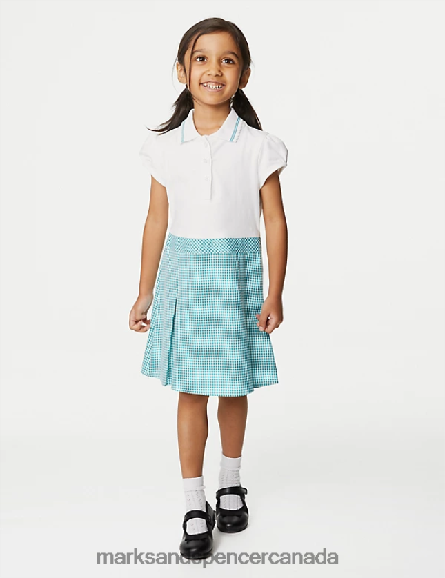 School Uniform 20VTD9651 Green Kids Marks & Spencer 2 in 1 Gingham Pleated School Dress - Marks and Spencer outlet