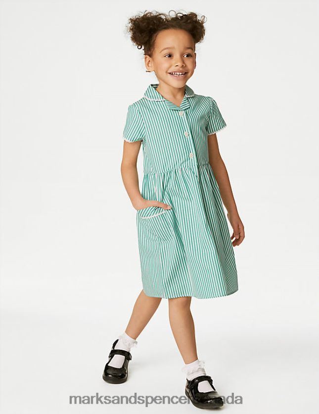 Marks and Spencer Canada - School Uniform 20VTD9707 Green Kids Marks & Spencer Pure Cotton Striped School Dress