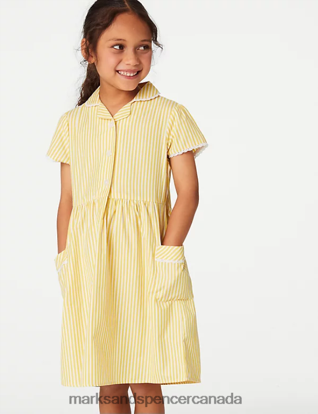 School Uniform 20VTD9928 Yellow Kids Marks & Spencer Pure Cotton Striped School Dress - Marks and Spencer online