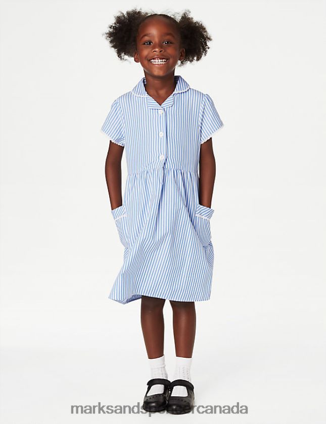 Marks and Spencer Canada - School Uniform 20VTD9931 Light Blue Kids Marks & Spencer Pure Cotton Striped School Dress