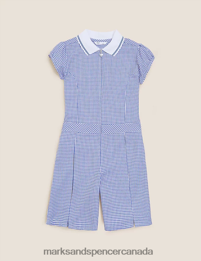 Marks and Spencer near me - School Uniform 20VTD9943 Mid Blue Kids Marks & Spencer Gingham Pleated Zip School Playsuit