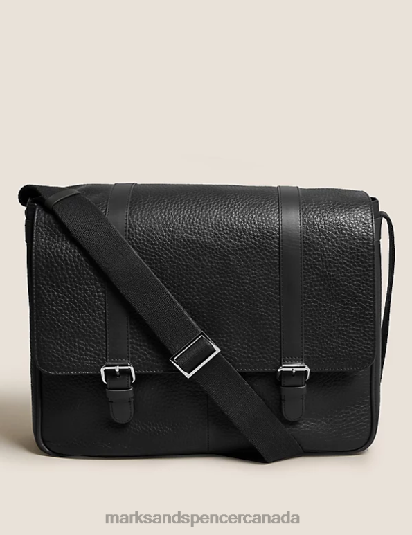 Men Black Accessories Marks & Spencer Leather Messenger Bag 20VTD6016 - Marks and Spencer outlet