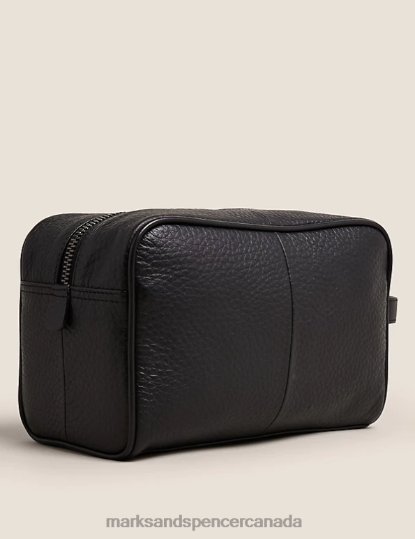 Marks and Spencer sale - Men Black Accessories Marks & Spencer Leather Washbag 20VTD6443