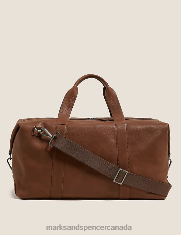 Marks and Spencer Canada - Men Tan Accessories Marks & Spencer Premium Leather Weekend Bag 20VTD6337