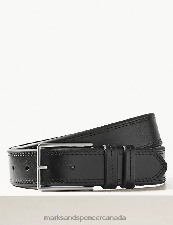 Men Black Accessories Marks & Spencer Leather Stitch Detail Belt 20VTD6916 - Marks and Spencer online