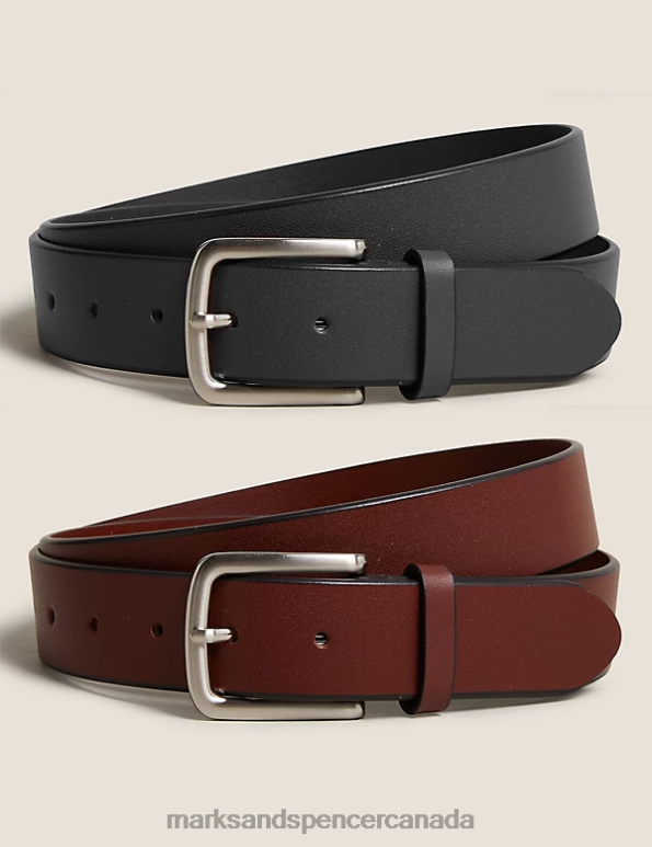 Marks and Spencer sale - Men Brown/Black Accessories Marks & Spencer 2pk Leather Belts 20VTD6296