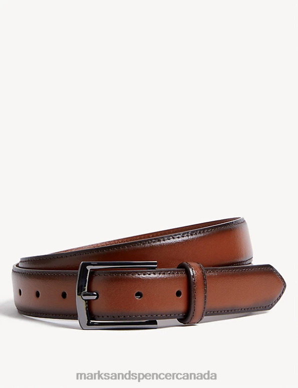 Men Brown Mix Accessories Marks & Spencer Leather Smart Belt 20VTD5039 - Marks and Spencer outlet