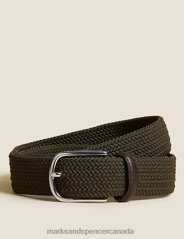 Men Dark Khaki Accessories Marks & Spencer Stretch Woven Belt 20VTD6183 - Marks and Spencer outlet