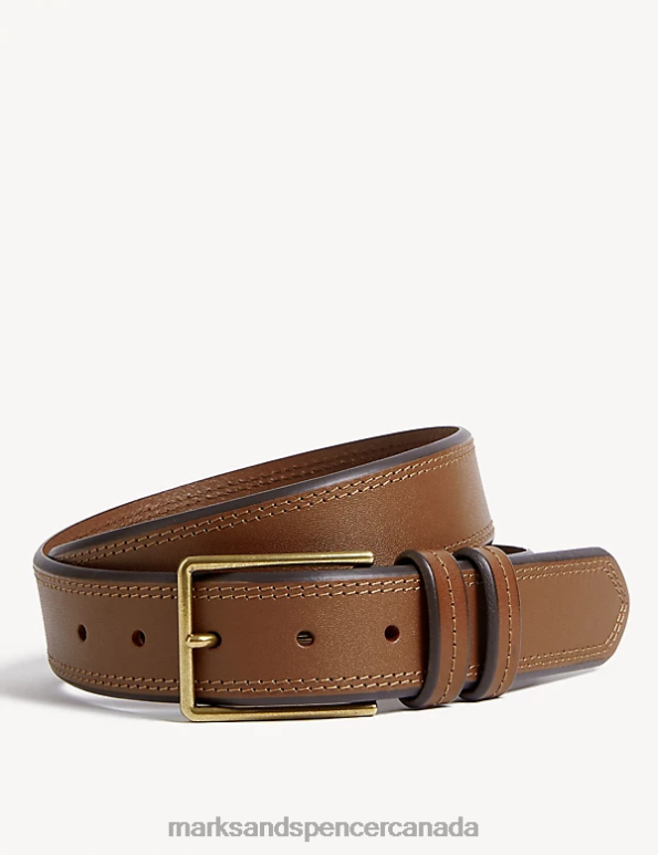 Marks and Spencer sale - Men Light Tan Accessories Marks & Spencer Leather Stitch Detail Belt 20VTD7266