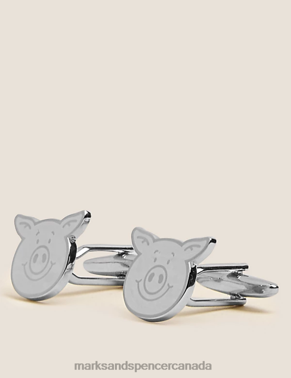 Marks and Spencer Canada - Men Silver Accessories Marks & Spencer Percy Pig Cufflinks 20VTD5719